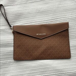 Michael Kors Maisie Tan and Brown Envelope Clutch